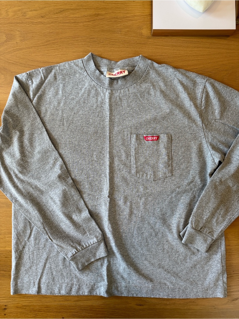 Cherry LA Gray Long Sleeve Pocket Tee with Red Logo- Brand New